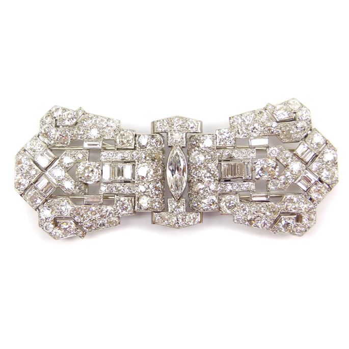 Art Deco diamond double clip brooch in the form of a stylised bow | MasterArt